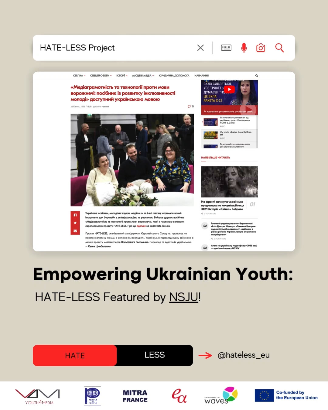 Empowering Ukrainian Youth: HATE-LESS Featured by NSJU!