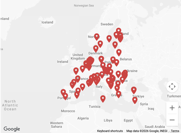 Map of EA Consulting partner locations across Europe